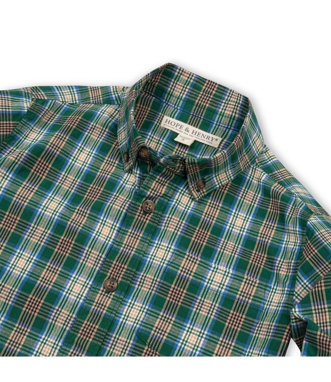 Green Classic Plaid Organic Stretch Poplin Shirt