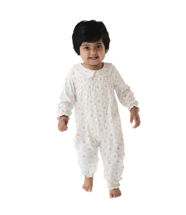 Pretty Pumpkin Trellis - Smocked Long Sleeve Romper