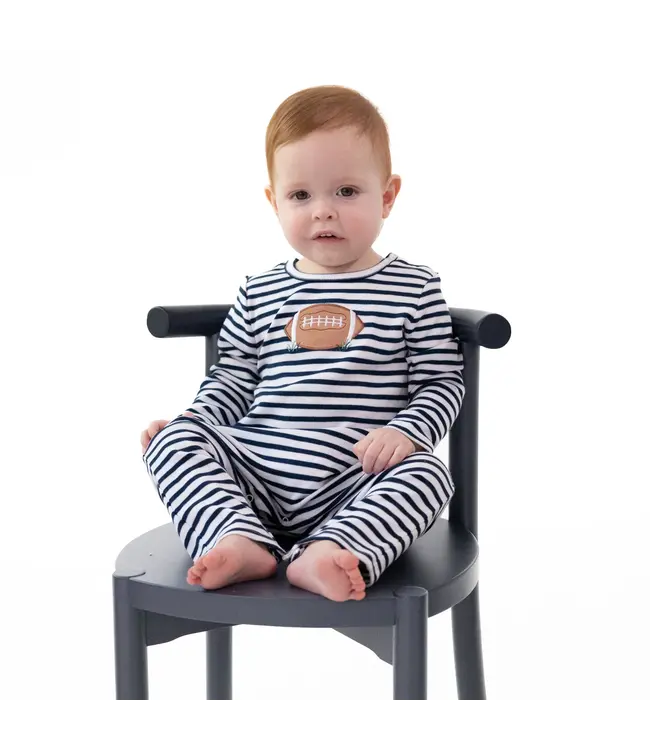 Football Navy - Long Sleeve Snap Shoulder Romper