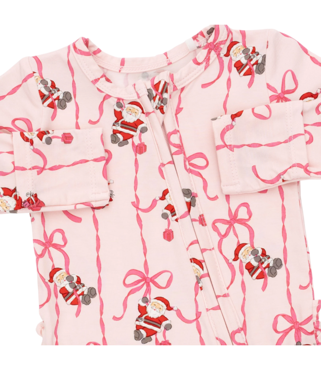 Bows & Santa - 2 Way Ruffle Back Zipper Footie