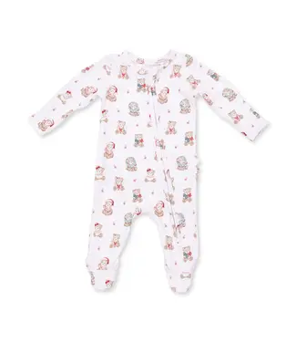 Angel Dear Christmas Teddy Bears Pink - 2 Way Ruffle Back Zipper Footie