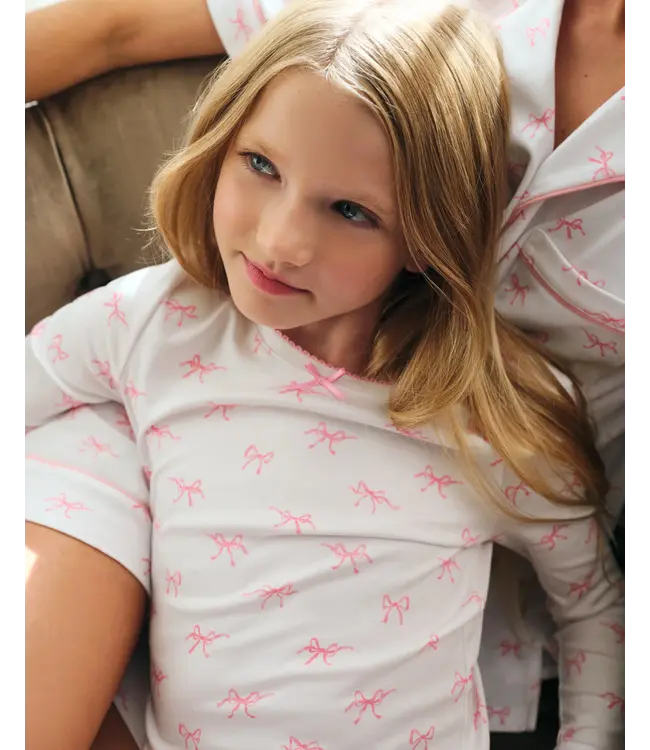 Petite Plume Girls Pima Snug Fit Blushing Bows Pajama Set