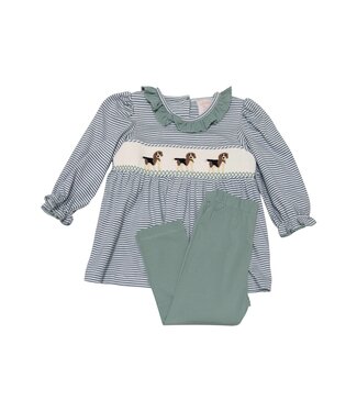 Whimsy Bay Beagle Smocked Ruffle Pant Set