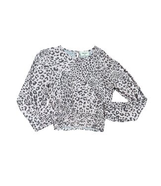 Tenly Winter Safari Lantern Sleeve Smocked Top
