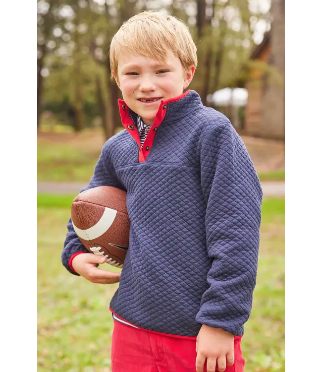 Navy with Red Classic Quilted Pullover