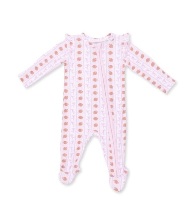 Football Bow Stripe - 2 Way Ruffle Sleeve Zipper Footie