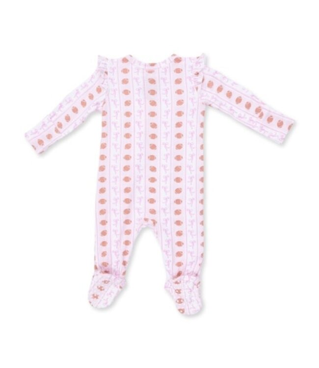 Football Bow Stripe - 2 Way Ruffle Sleeve Zipper Footie