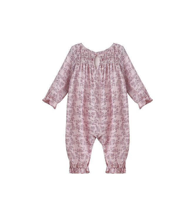 Loretta Long Sleeve Floral Smocked Ruffle Leg Romper