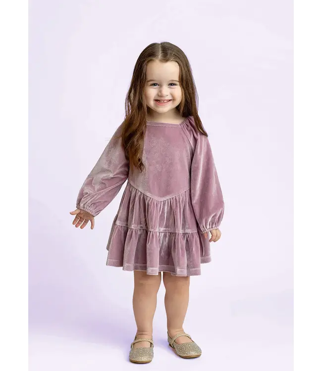Sugarplum Sparkle Long Sleeve Raglan Tiered Velvet Dress