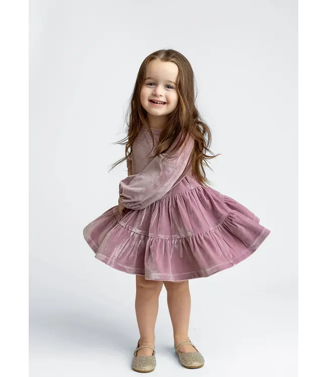 Sugarplum Sparkle Long Sleeve Raglan Tiered Velvet Dress