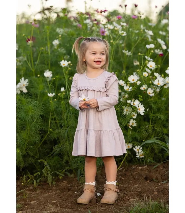 Purple Maggie Long Sleeve Ruffle Yoke Tiered Dress