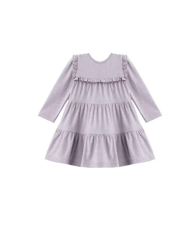 Purple Maggie Long Sleeve Ruffle Yoke Tiered Dress