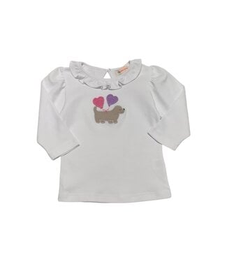Luigi White Ruffle Neck Top with Dachshund and Hearts