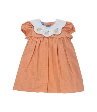 Anavini Orange Gingham Turkey S/S Dress with White Collar
