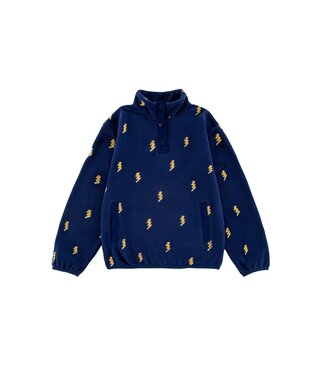 calonie Navy Lightning Bolt Embroidered Pull Over Fleece