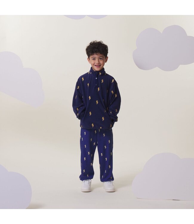 Navy Lightning Bolt Embroidered Pull Over Fleece