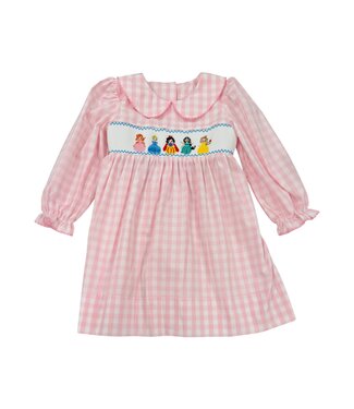 Delaney Pink/White Check L/S Smocked Princess Dress
