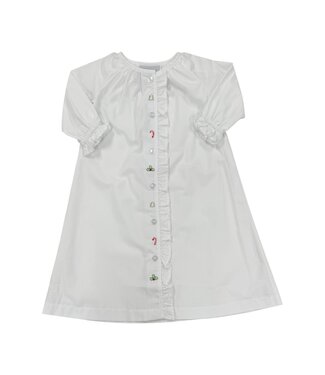 Delaney White Lace Ruffle Front Shadow Embroidered Christmas Gown