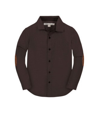 Hope & Henry Chocolate Heather Organic Flannel Shirt with Elbow Patches