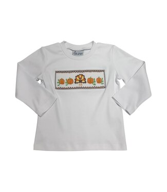 Delaney White Smocked Turkey & Pumpkins Tee