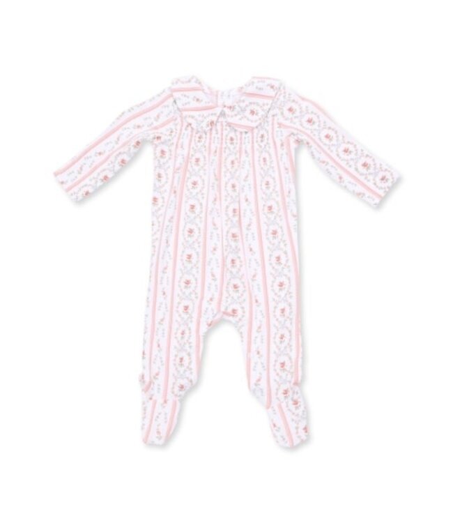 Marnie Rosebud Stripe - Smocked Peter Pan Snap Footie