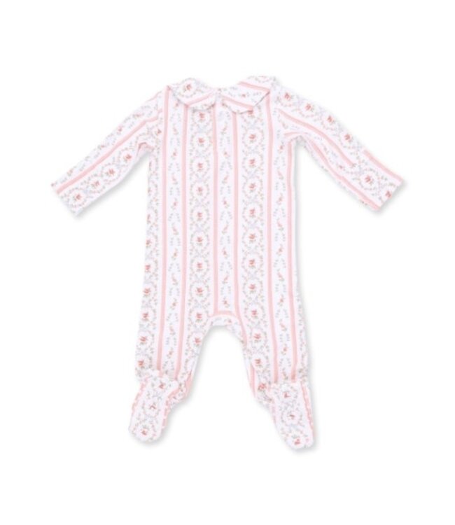 Marnie Rosebud Stripe - Smocked Peter Pan Snap Footie