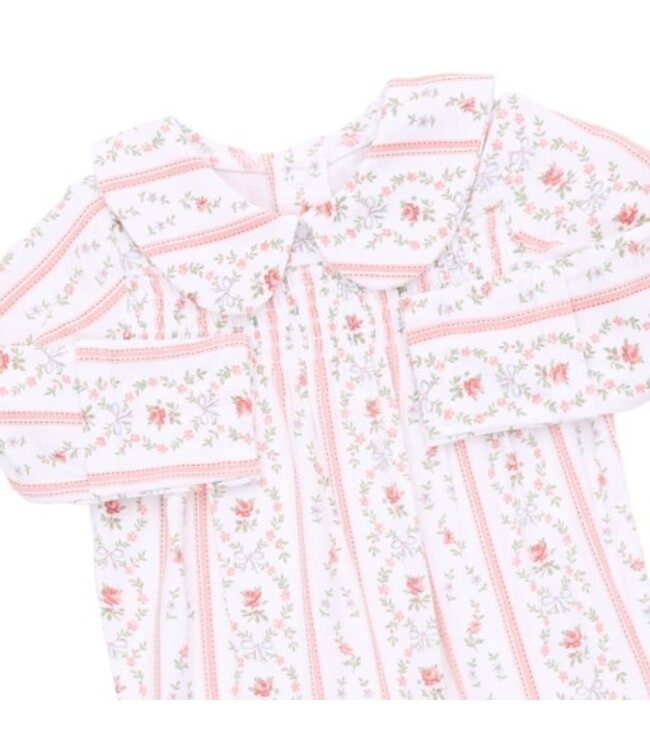Marnie Rosebud Stripe - Smocked Peter Pan Snap Footie