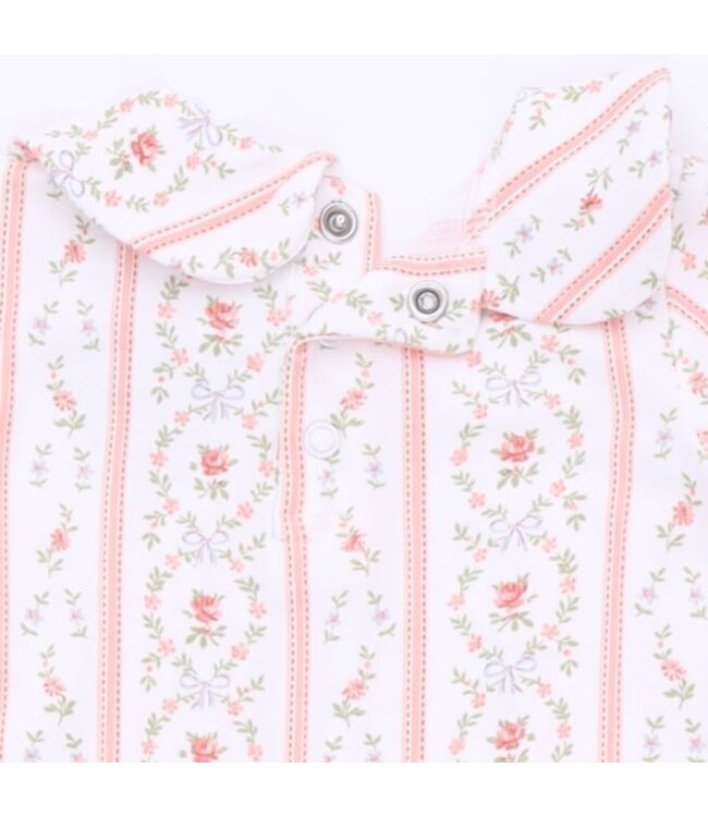 Marnie Rosebud Stripe - Smocked Peter Pan Snap Footie