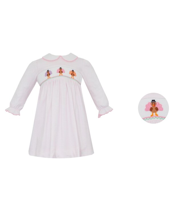 Pink Stripe Knit Turkey Long Sleeve Dress