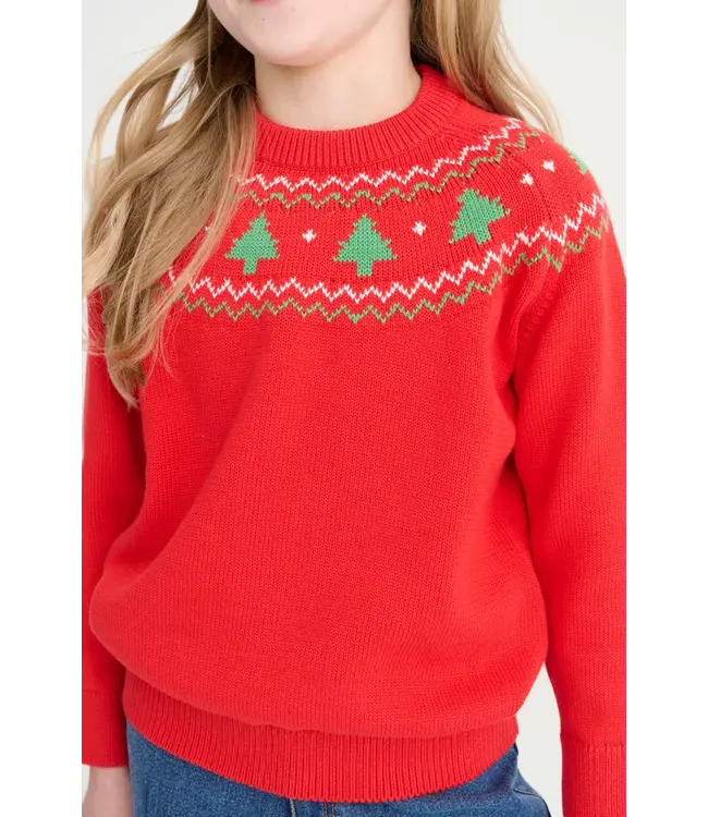 Isaac's Fair Isle Sweater - Richmond Red with Christmas Trees