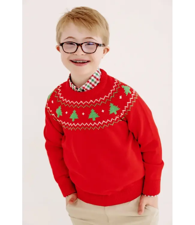 Isaac's Fair Isle Sweater - Richmond Red with Christmas Trees