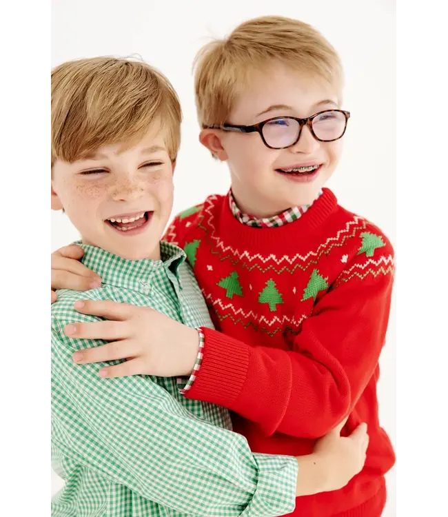 Isaac's Fair Isle Sweater - Richmond Red with Christmas Trees