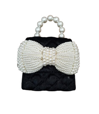 ML Fashion Quilted Velvet Purse with Pearl Bow
