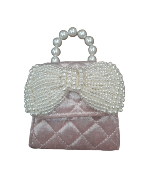 Kids Quilted Velvet Purse with Pearl Bow - Black, Pink