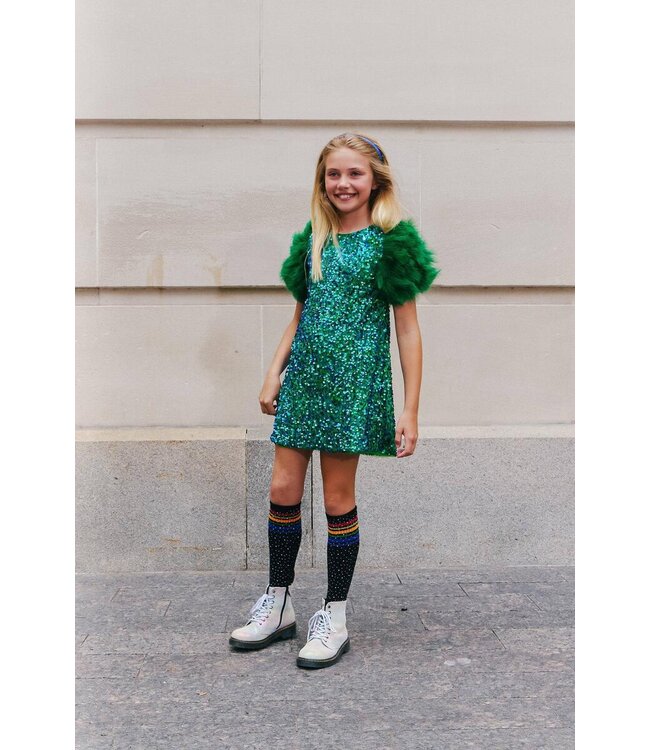 Girls Jade Green Feather Party Dress