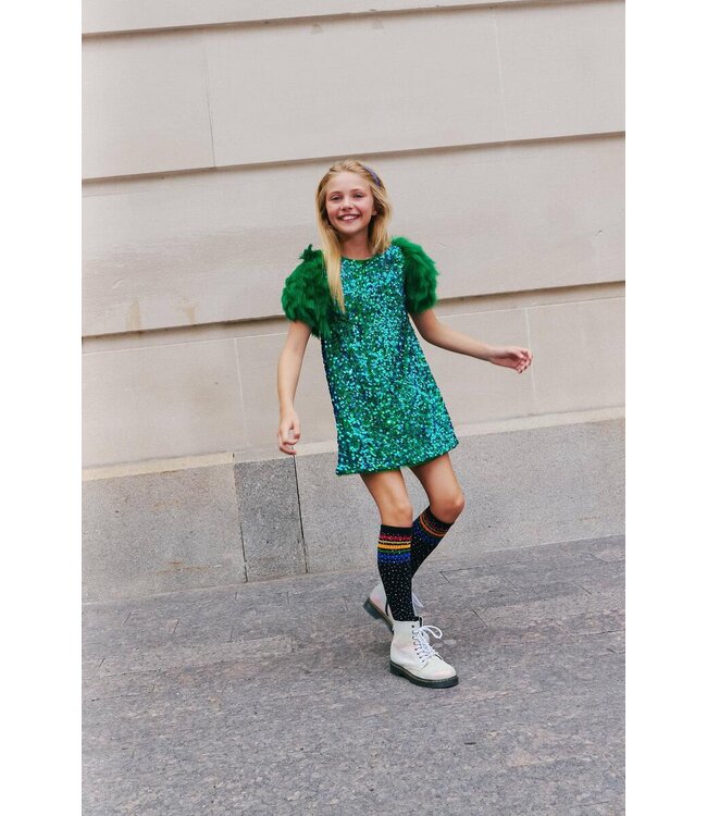 Girls Jade Green Feather Party Dress