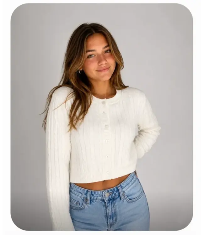 Little Olin White Braid Knit Cardigan