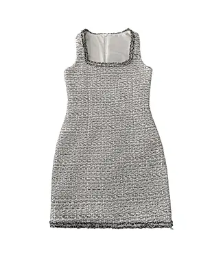 Little Olin Black Square Neck Tweed Dress