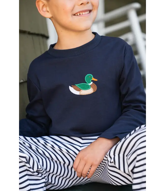 Saltwater Boys Company Navy Stripe Mallard 2 Piece Applique Pant Set