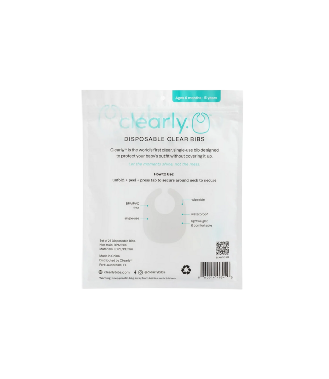 Clearly. Disposable Clear Bibs for Toddlers - 25 Pack