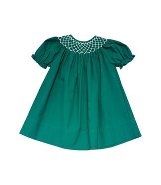 Catherine Hunter Green Smocked Dress with White Pearls
