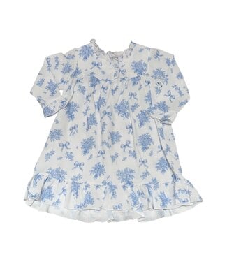 Evie Blue Floral & Bow White Gown