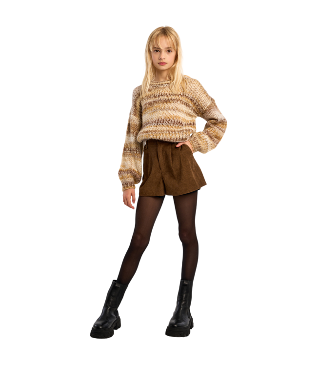Molly Bracken Chocolate High-Waisted Woven Flared Fit Shorts