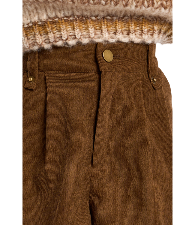 Molly Bracken Chocolate High-Waisted Woven Flared Fit Shorts