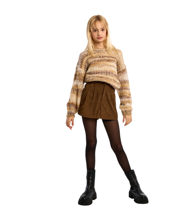 Molly Bracken Chocolate High-Waisted Woven Flared Fit Shorts