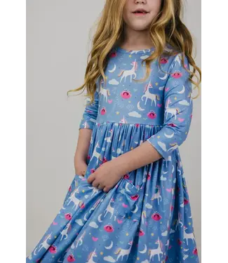 Mila & Rose Blue Moon 3/4 Sleeve Pocket Twirl Dress