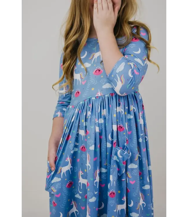 Blue Moon 3/4 Sleeve Pocket Twirl Dress