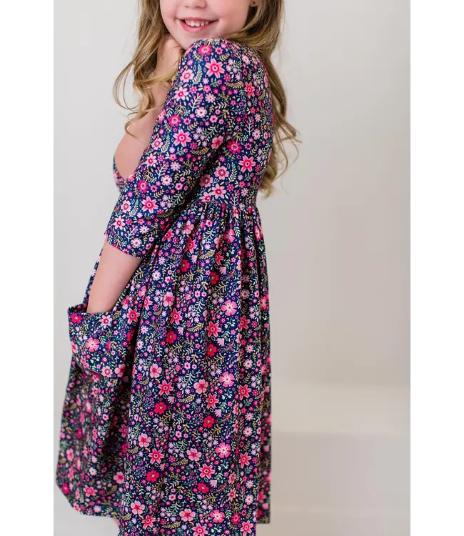 Flower Farm 3/4 Sleeve Pocket Twirl Dress