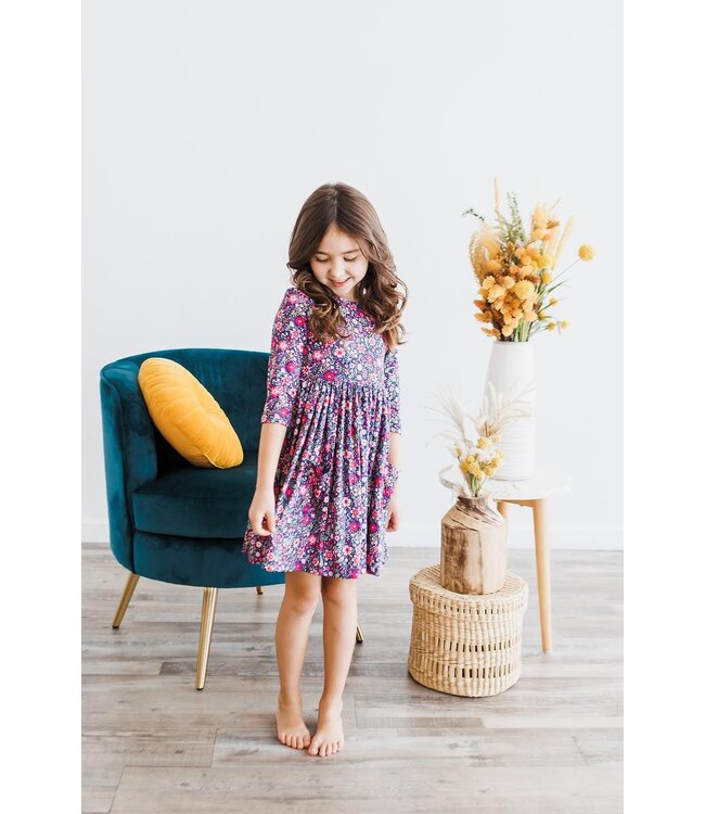 Flower Farm 3/4 Sleeve Pocket Twirl Dress