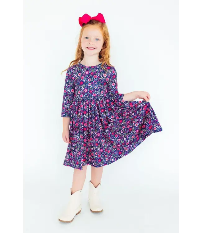 Flower Farm 3/4 Sleeve Pocket Twirl Dress